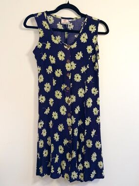 Vintage 1990s Floral Sundress in Excellent Condition — Navy & Lime — Size Small